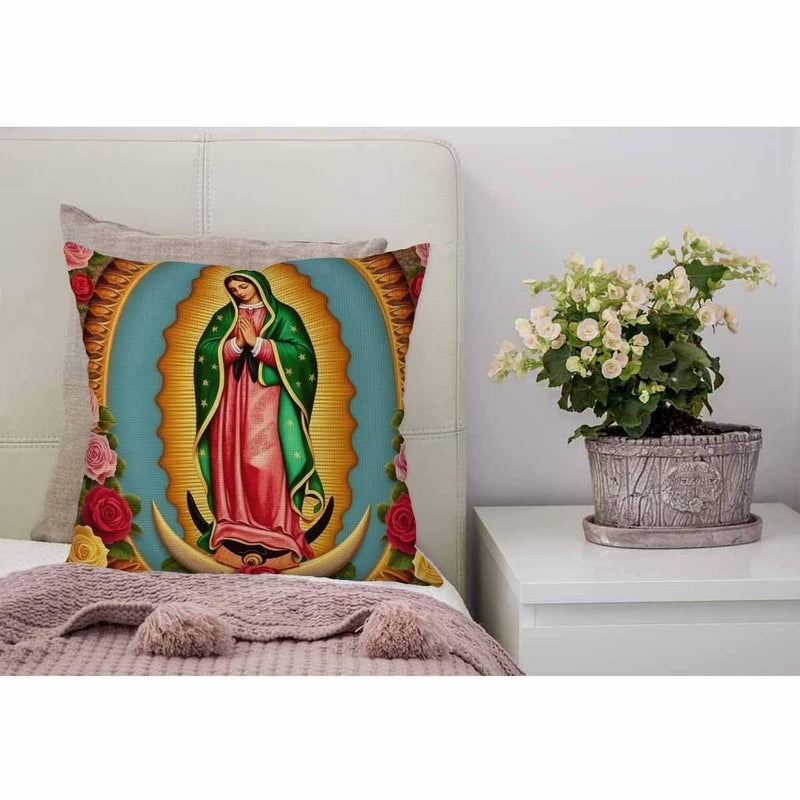 WONDERTIFY Pillow Cover Our Lady Guadalupe Mexican Saint Virgin Mary - Soft Linen Pillow Case for Decorative Bedroom/Livingroom/Sofa/Farm House - Couch Pillow Cushion Covers 18x18 Inch - Image 4